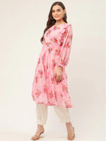 Thumbnail for Jompers Women's Pink Georgette Flared Printed kurta - Distacart