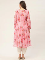 Thumbnail for Jompers Women's Pink Georgette Flared Printed kurta - Distacart
