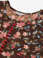 Thumbnail for Jompers Women's Brown Flared Printed kurta - Distacart
