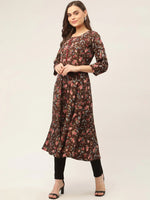 Thumbnail for Jompers Women's Brown Flared Printed kurta - Distacart