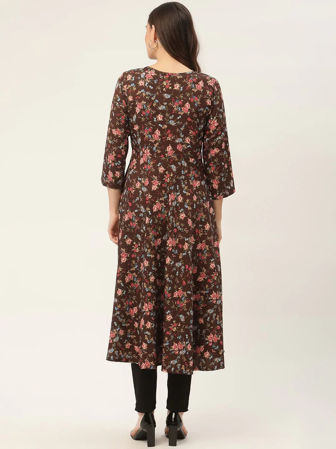 Jompers Women's Brown Flared Printed kurta - Distacart