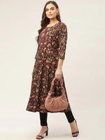 Thumbnail for Jompers Women's Brown Flared Printed kurta - Distacart