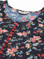 Thumbnail for Jompers Women's Navy Blue Flared Printed kurta - Distacart
