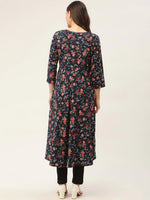 Thumbnail for Jompers Women's Navy Blue Flared Printed kurta - Distacart