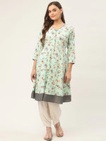 Thumbnail for Jompers Women's Sky Blue and White Flared Printed kurta - Distacart