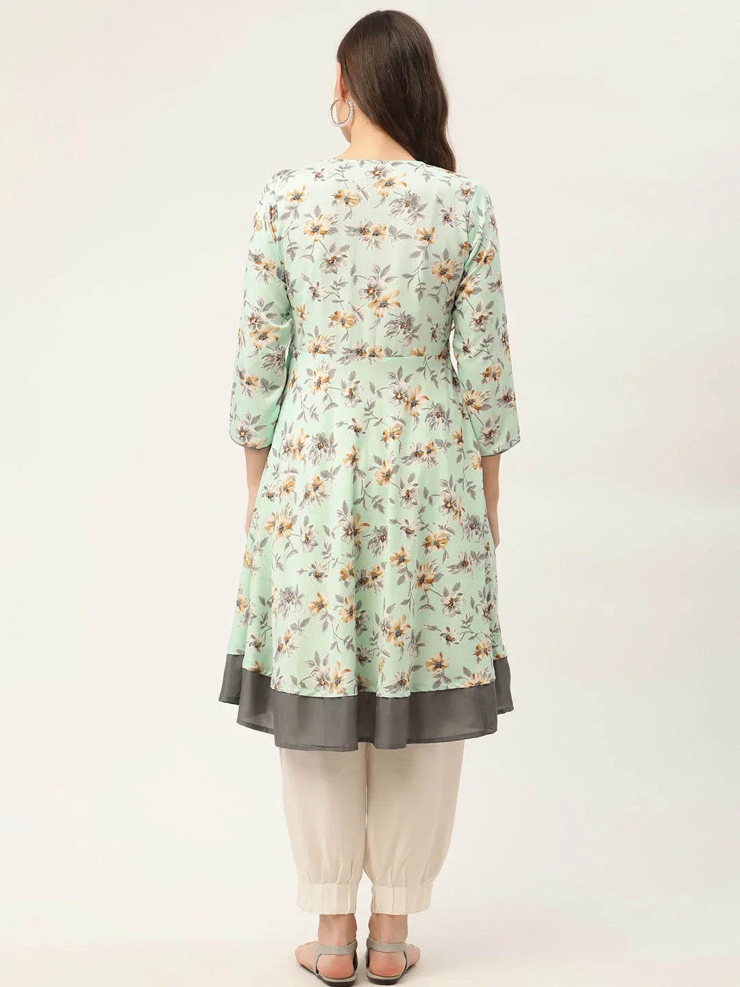 Jompers Women's Sky Blue and White Flared Printed kurta - Distacart