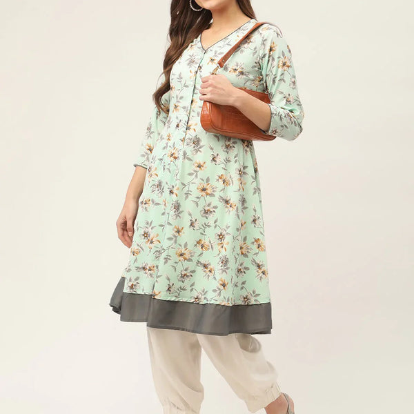 Jompers Women's Sky Blue and White Flared Printed kurta - Distacart