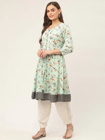 Thumbnail for Jompers Women's Sky Blue and White Flared Printed kurta - Distacart