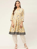 Thumbnail for Jompers Women's Yellow and White Flared Printed kurta - Distacart