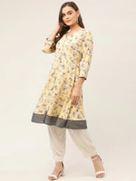 Thumbnail for Jompers Women's Yellow and White Flared Printed kurta - Distacart