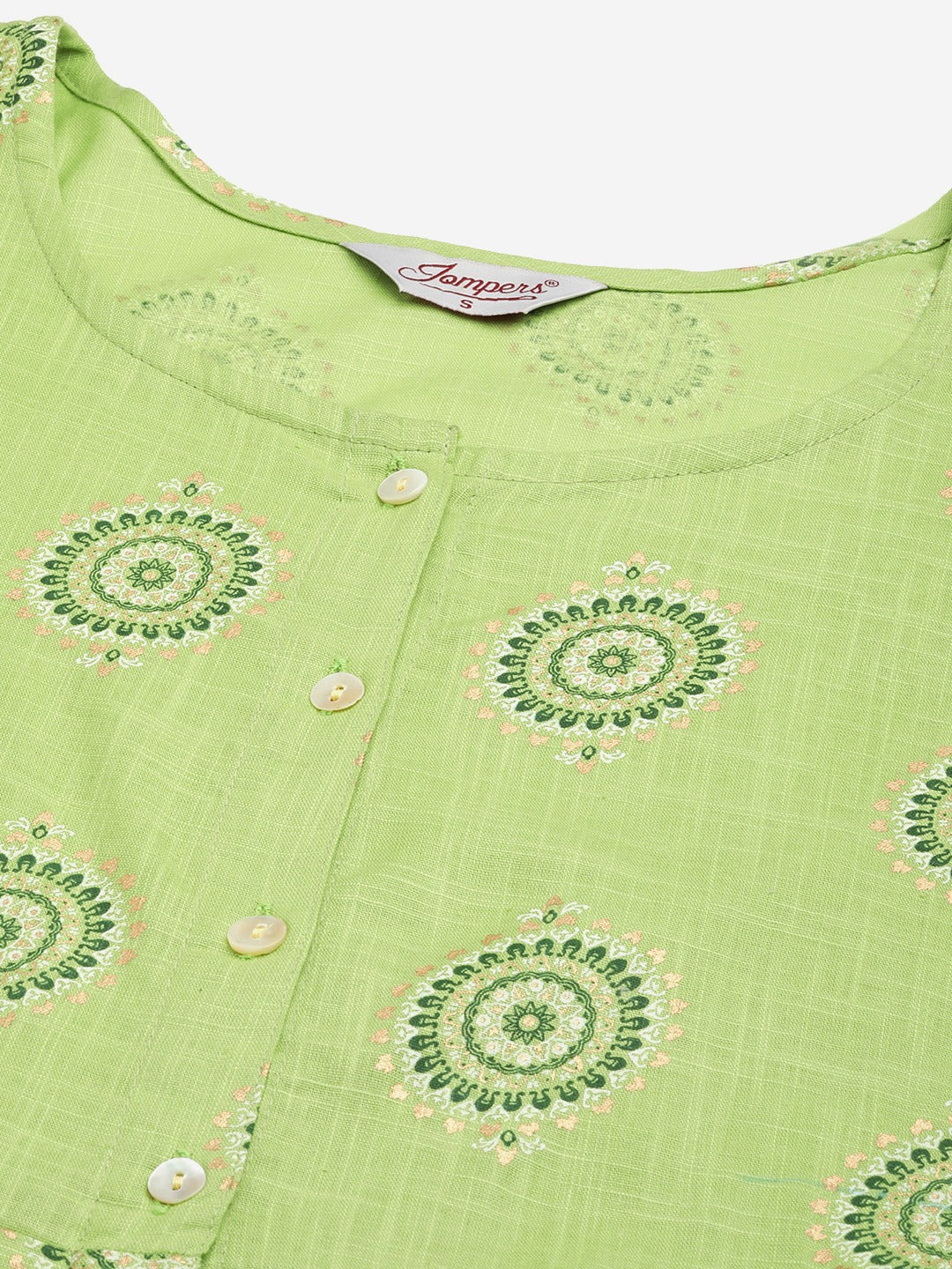 Jompers Women's Green Cotton Blend Flared Printed kurta - Distacart