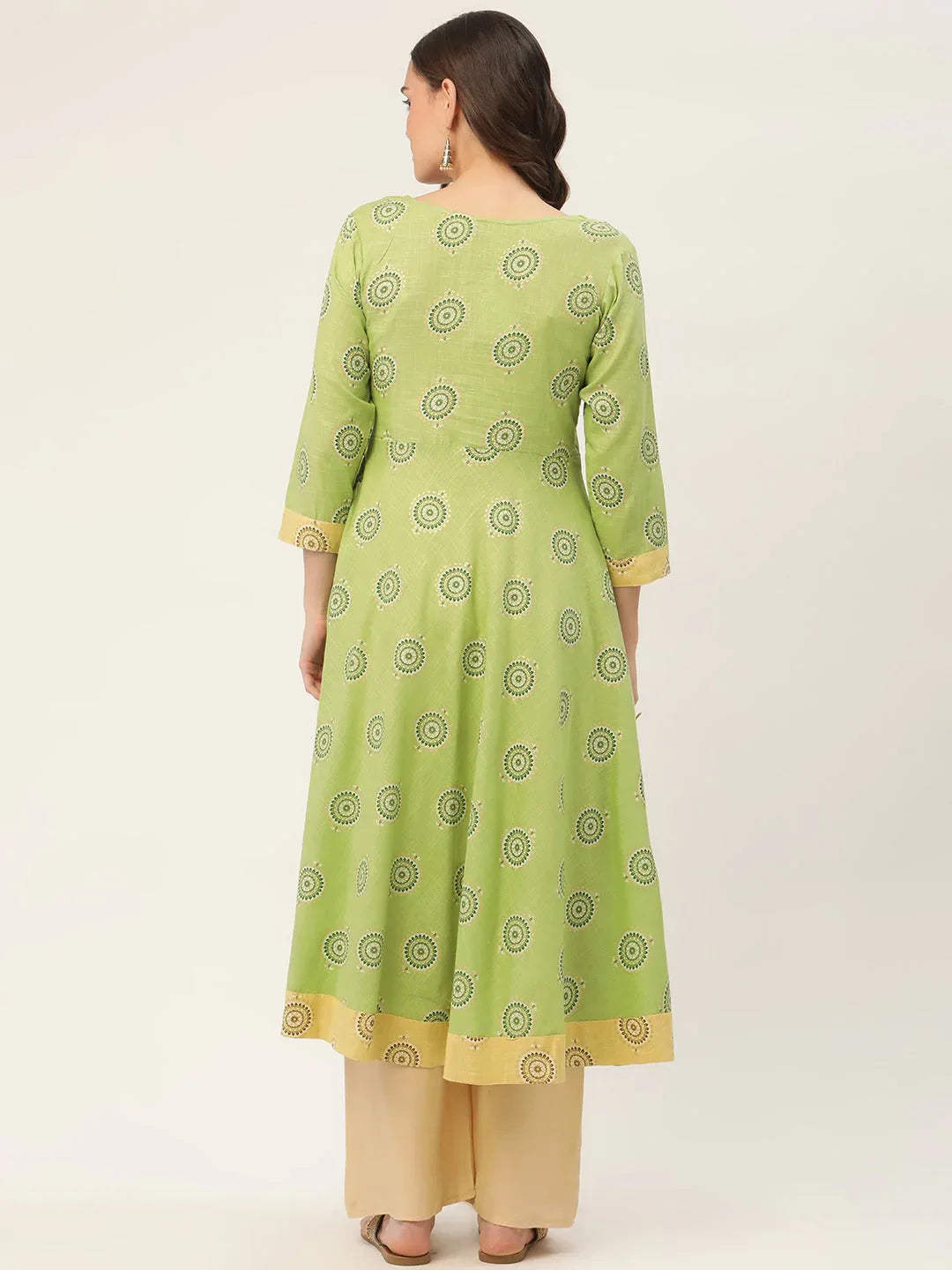 Jompers Women's Green Cotton Blend Flared Printed kurta - Distacart