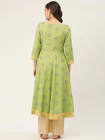 Thumbnail for Jompers Women's Green Cotton Blend Flared Printed kurta - Distacart
