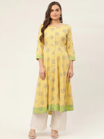 Thumbnail for Jompers Women's Pista Green Cotton Blend Flared Printed kurta - Distacart