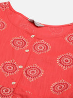 Thumbnail for Jompers Women's Red and Yellow Cotton Blend Flared Printed kurta - Distacart