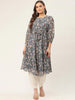 Jompers Women's Grey & White Georgette Floral Printed Kurta - Distacart