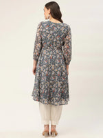 Thumbnail for Jompers Women's Grey & White Georgette Floral Printed Kurta - Distacart