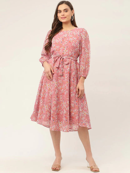 Jompers Women's Pink & White Georgette Floral Printed Kurta - Distacart