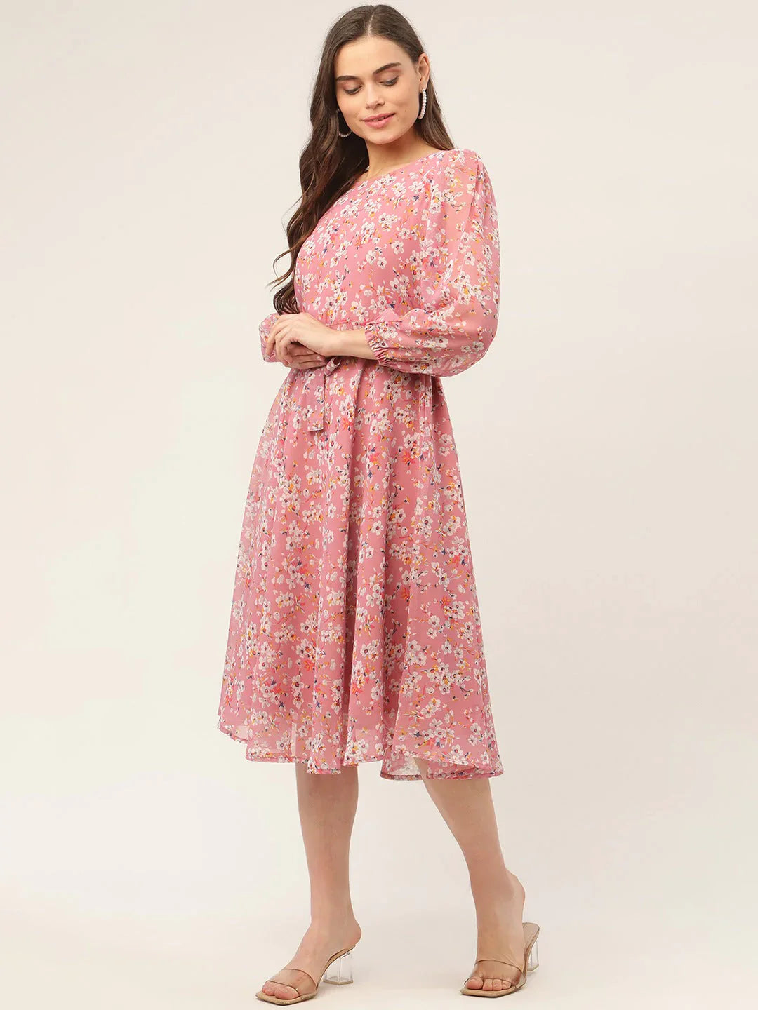 Jompers Women's Pink & White Georgette Floral Printed Kurta - Distacart