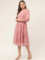 Thumbnail for Jompers Women's Pink & White Georgette Floral Printed Kurta - Distacart
