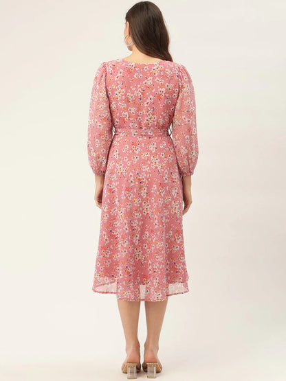 Jompers Women's Pink & White Georgette Floral Printed Kurta - Distacart