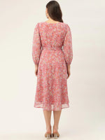 Thumbnail for Jompers Women's Pink & White Georgette Floral Printed Kurta - Distacart