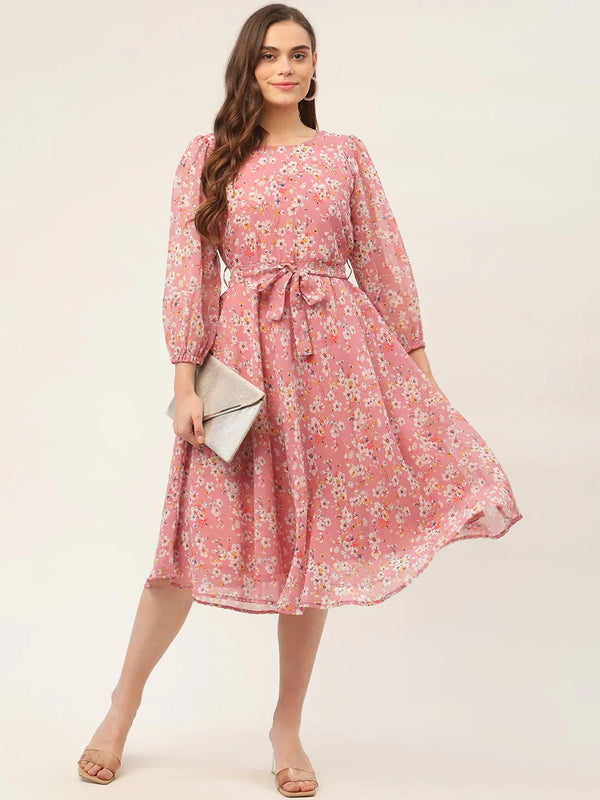 Jompers Women's Pink & White Georgette Floral Printed Kurta - Distacart