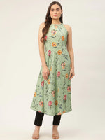 Thumbnail for Jompers Women's Green Floral Print Anarkali Kurta - Distacart
