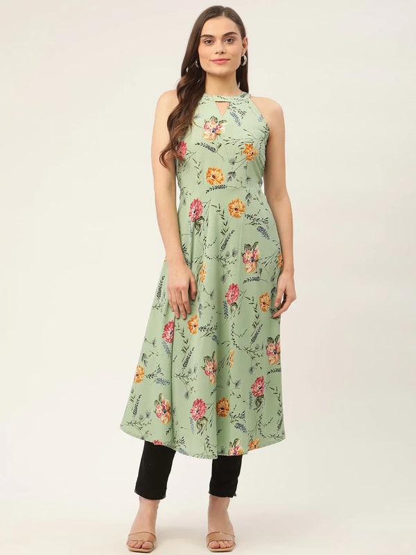 Jompers Women's Green Floral Print Anarkali Kurta - Distacart