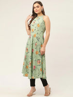 Thumbnail for Jompers Women's Green Floral Print Anarkali Kurta - Distacart