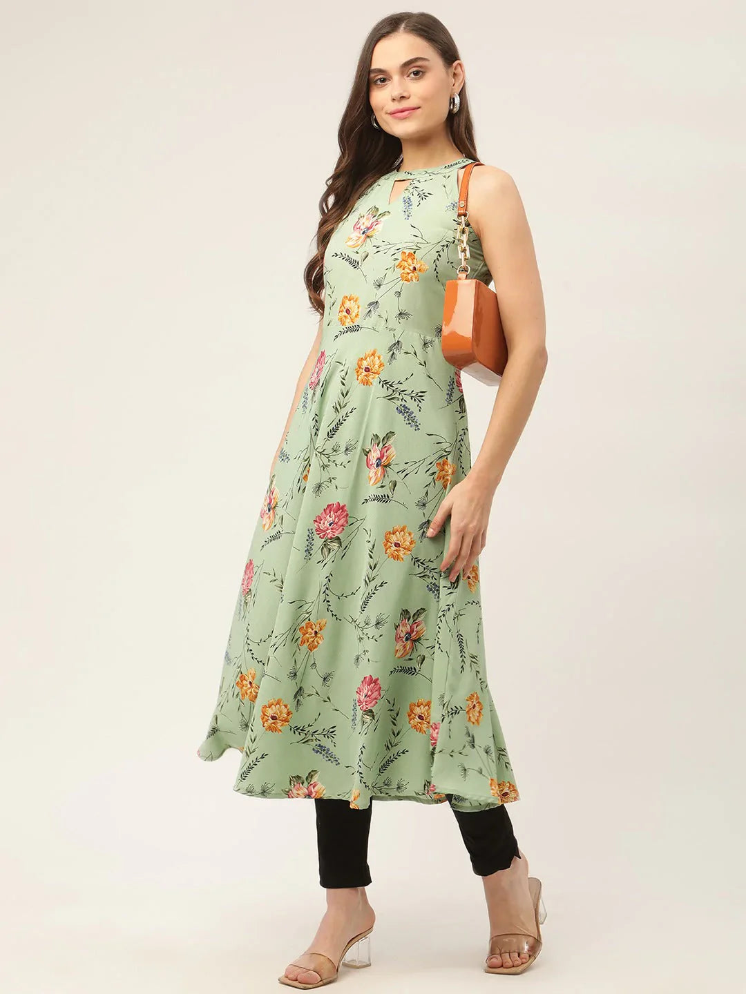 Jompers Women's Green Floral Print Anarkali Kurta - Distacart