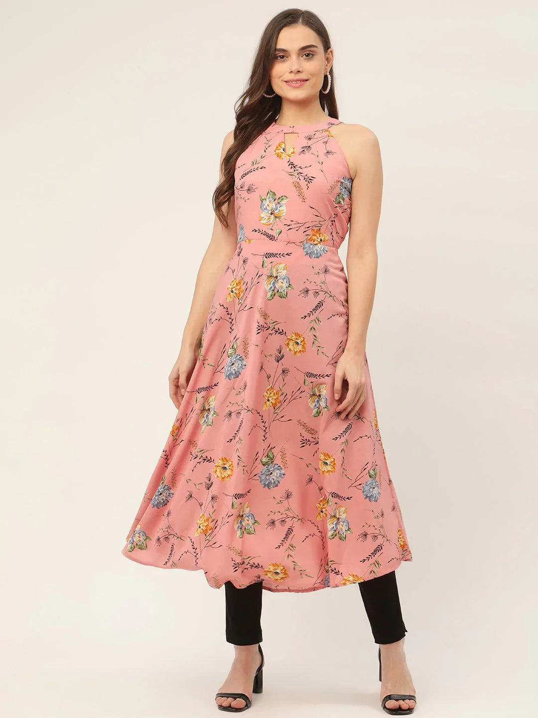 Jompers Women's Pink Floral Printed Anarkali Kurta - Distacart