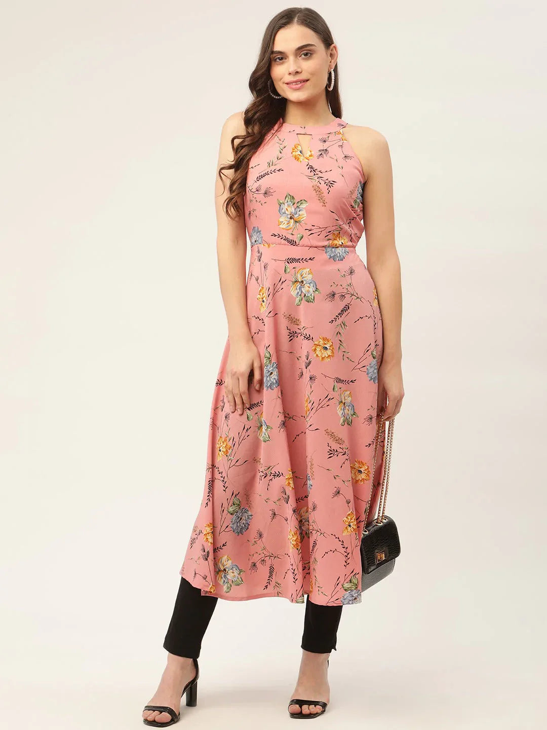 Jompers Women's Pink Floral Printed Anarkali Kurta - Distacart