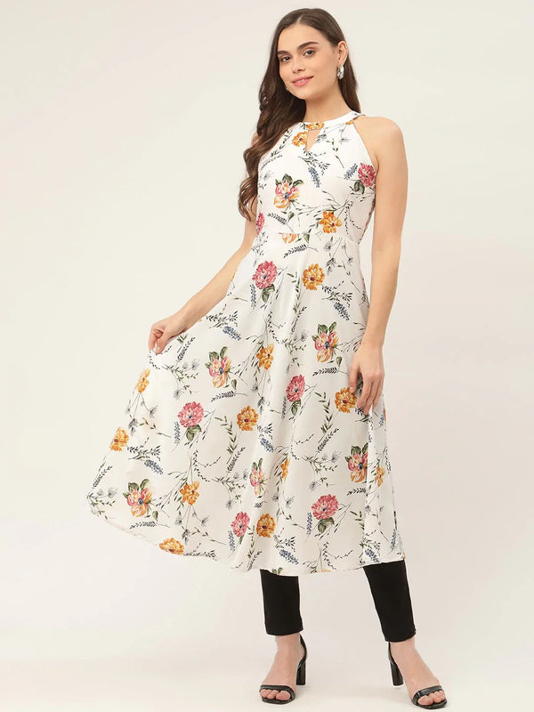 Jompers Women's White Floral Printed Anarkali Kurta - Distacart