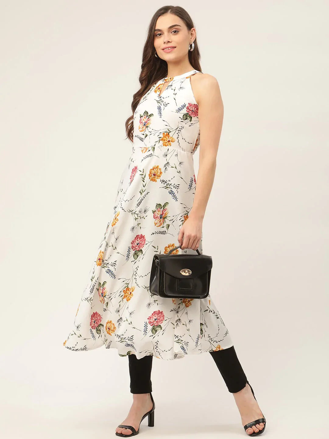 Jompers Women's White Floral Printed Anarkali Kurta - Distacart