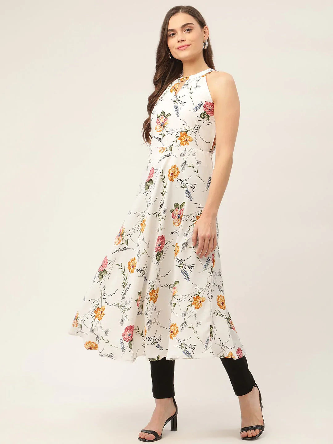 Jompers Women's White Floral Printed Anarkali Kurta - Distacart