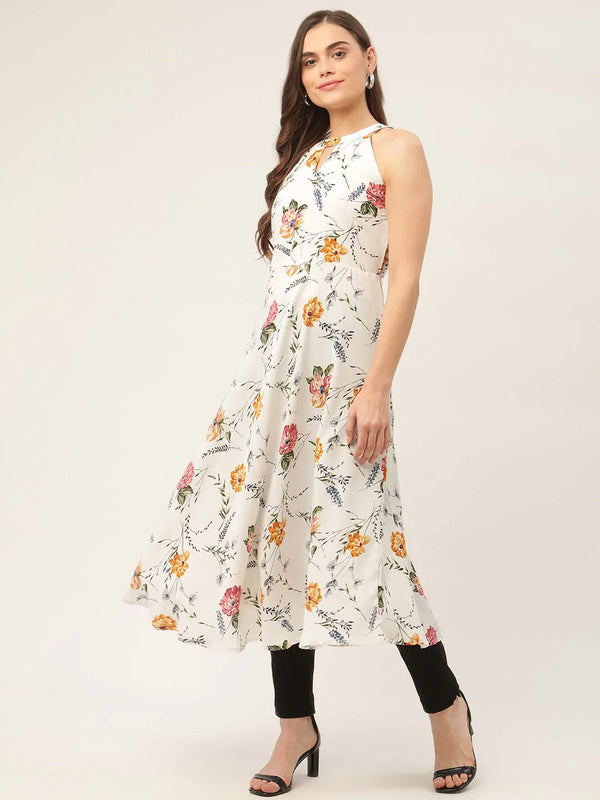 Jompers Women's White Floral Printed Anarkali Kurta - Distacart