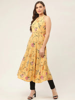 Thumbnail for Jompers Women's Yellow & Pink Floral Printed Halter Neck Kurta - Distacart