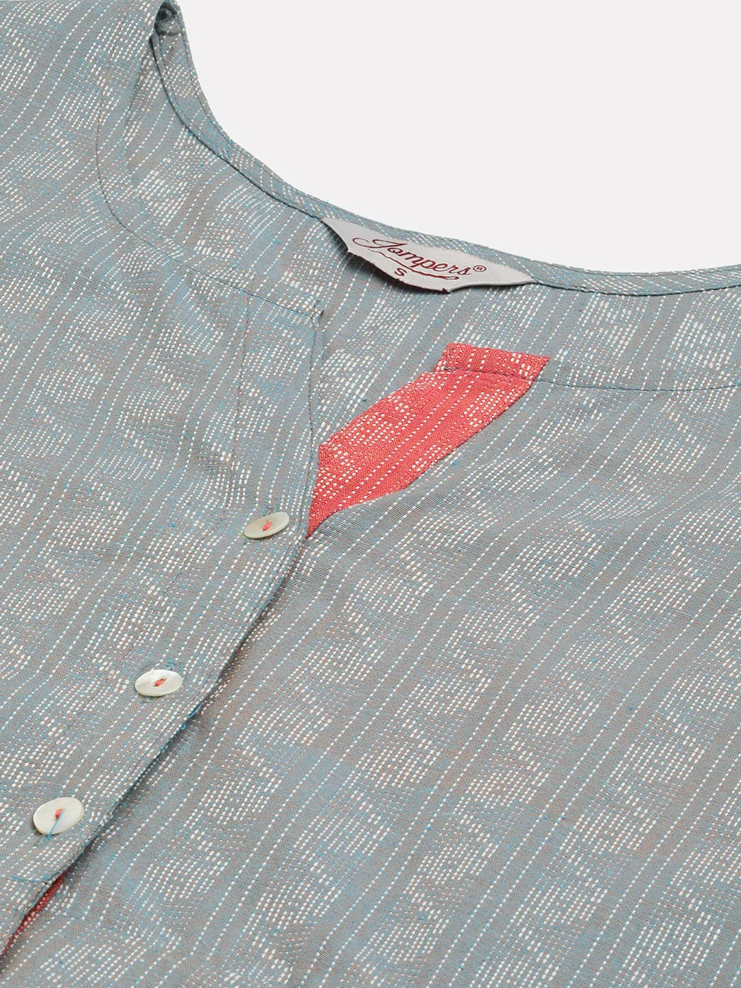 Jompers Women's Grey & Red Cotton Jacquard Geometric Printed Kurta - Distacart