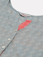 Thumbnail for Jompers Women's Grey & Red Cotton Jacquard Geometric Printed Kurta - Distacart