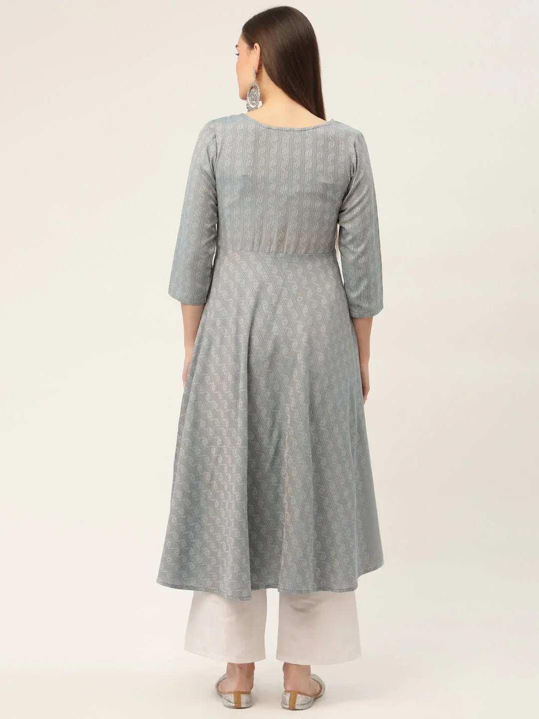 Jompers Women's Grey & Red Cotton Jacquard Geometric Printed Kurta - Distacart