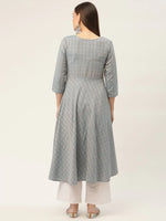Thumbnail for Jompers Women's Grey & Red Cotton Jacquard Geometric Printed Kurta - Distacart