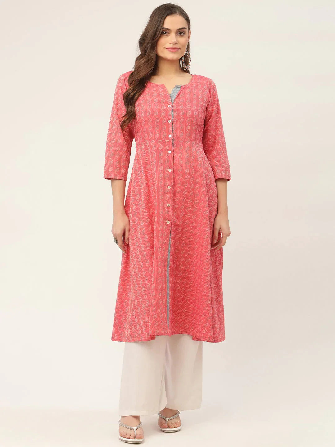 Jompers Women's Red & Grey Cotton Jacquard Geometric Printed Kurta - Distacart