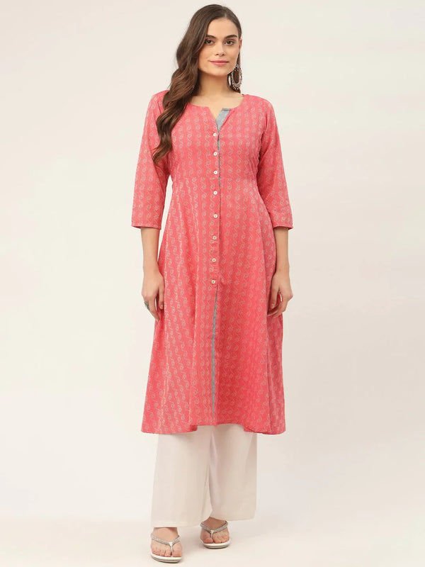 Jompers Women's Red & Grey Cotton Jacquard Geometric Printed Kurta - Distacart