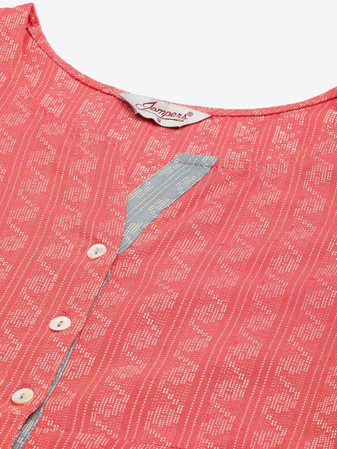 Jompers Women's Red & Grey Cotton Jacquard Geometric Printed Kurta - Distacart