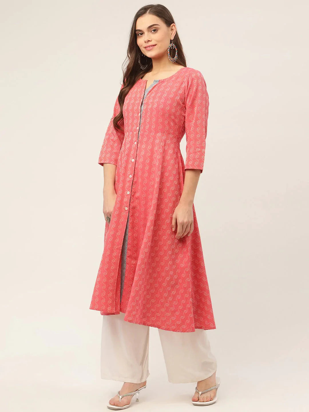 Jompers Women's Red & Grey Cotton Jacquard Geometric Printed Kurta - Distacart