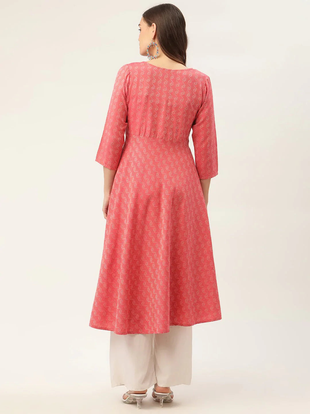 Jompers Women's Red & Grey Cotton Jacquard Geometric Printed Kurta - Distacart