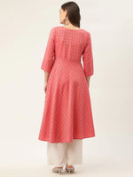 Thumbnail for Jompers Women's Red & Grey Cotton Jacquard Geometric Printed Kurta - Distacart