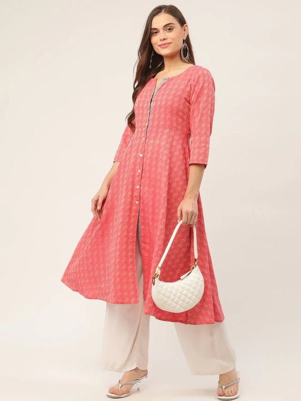 Jompers Women's Red & Grey Cotton Jacquard Geometric Printed Kurta - Distacart