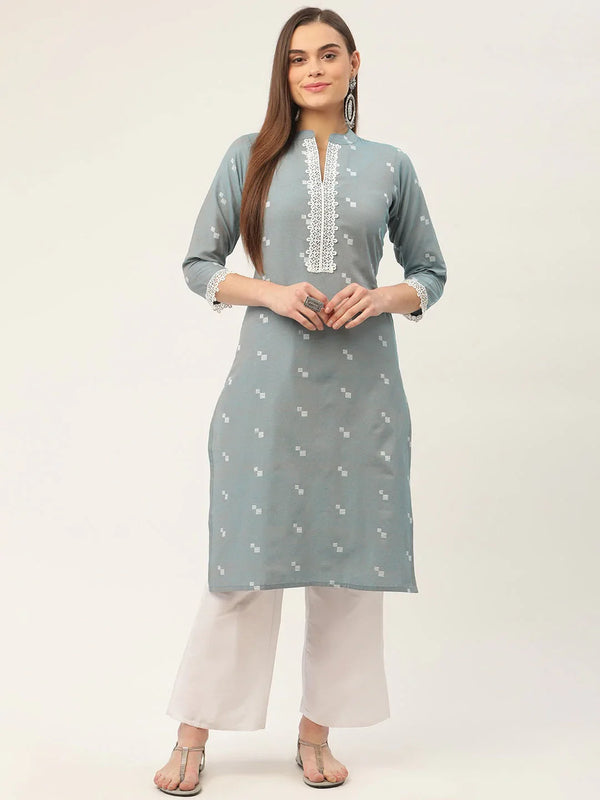 Jompers Women's Grey Cotton Jacquard Geometric Printed Kurta - Distacart